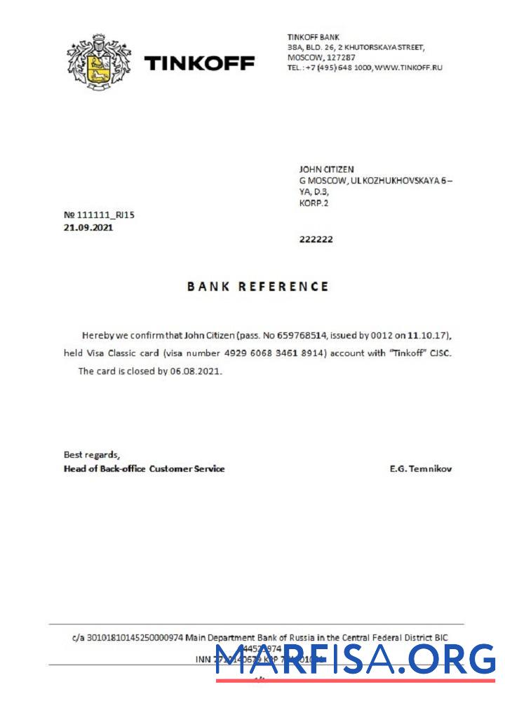 Realistic Russia Tinkoff closure reference usd in English download for verification
